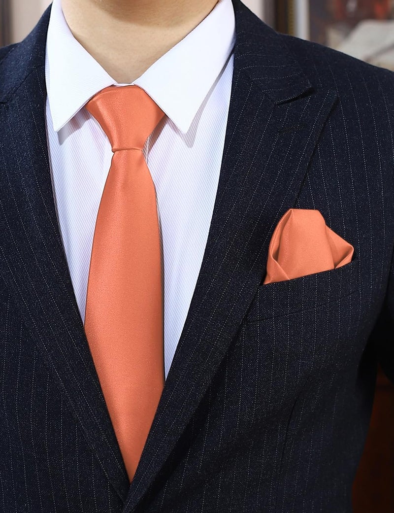 pensee Men's Tie Set Solid Pure Color 3.15" (8CM) Classic Formal Plain Necktie and Pocket Square Set For Men - Image 2